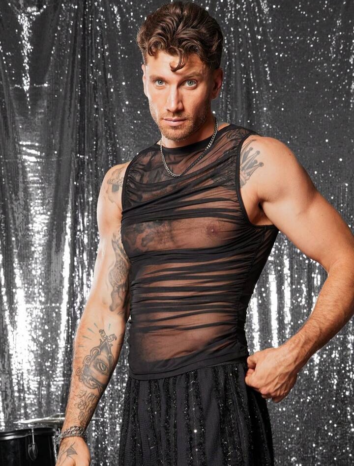 Man's Mesh Top For Men Ruched Design Tight Fit